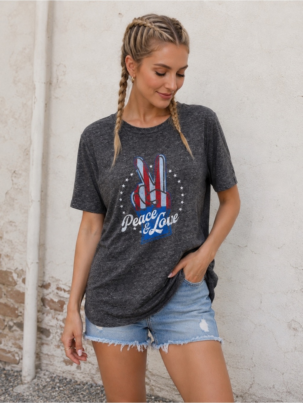Gray Peace & Love Short Sleeve Tee
